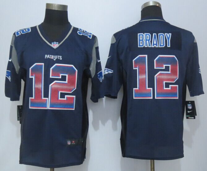 2015 New Nike New England Patriots 12 Brady Pro Line Navy Blue Fashion Strobe Jersey