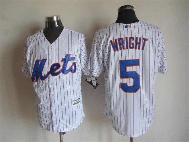 MLB New York Mets #5 Wright White Pinstripe Jersey