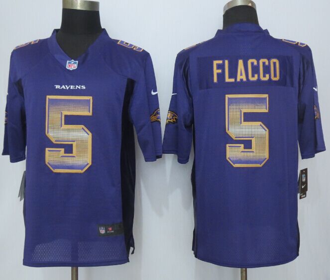 2015 New Nike Baltimore Ravens 5 Flacco Purple Strobe Limited Jersey