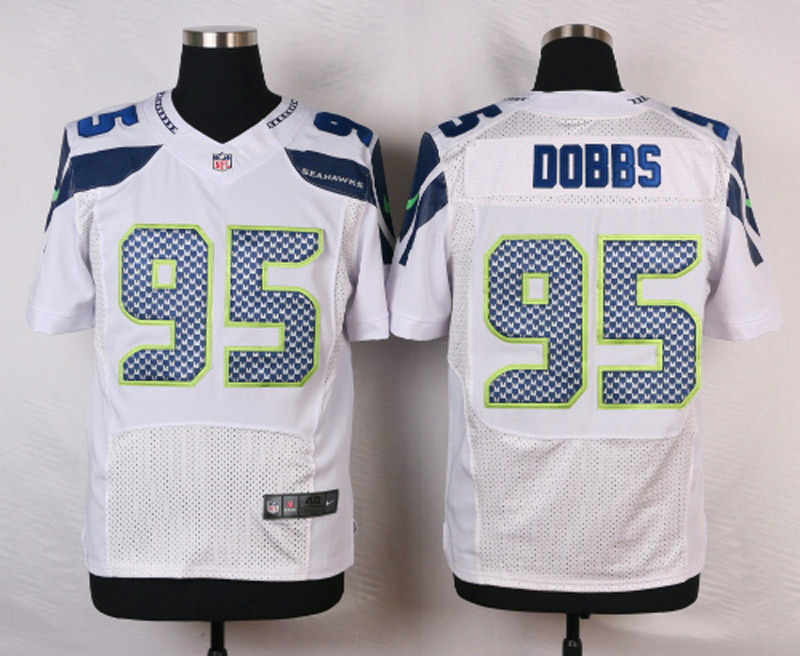 Nike NFL Seattle Seahawks #95 Dobbs White Elite Jersey