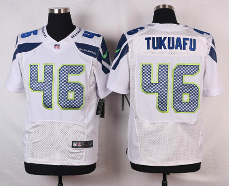 Nike NFL Seattle Seahawks #46 Tukuafu White Elite Jersey