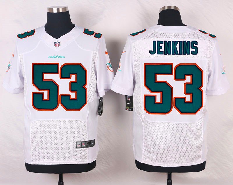 Nike NFL Miami Dolphins #53 Jenkins White Elite Jersey