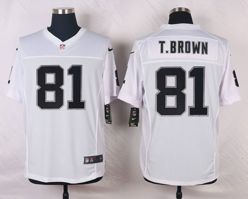 Nike NFL Oakland Raiders #81 T.Brown White Elite Jersey