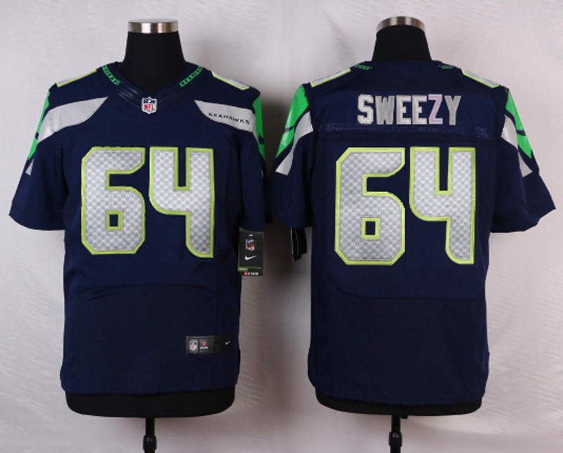 Nike NFL Seattle Seahawks #64 Sweezy D.Blue Elite Jersey