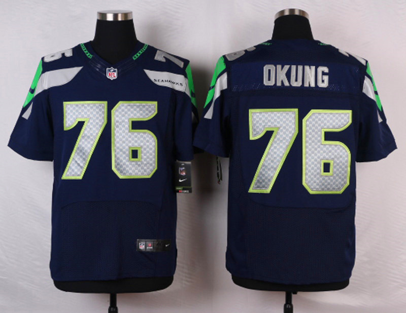 Nike NFL Seattle Seahawks #76 Okung D.Blue Elite Jersey