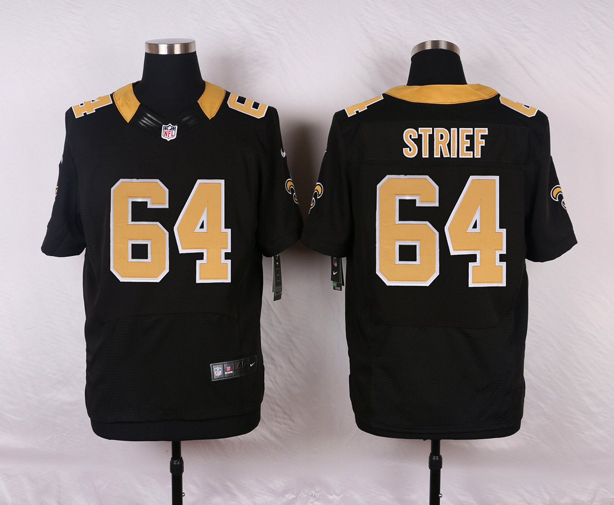 Nike NFL New Orleans Saints #64 Strief Black Elite Jersey