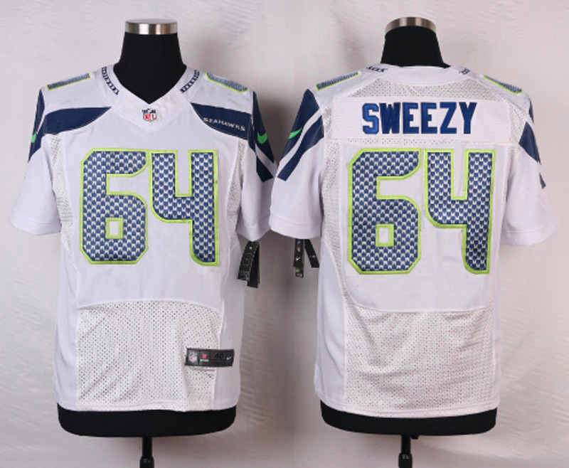 Nike NFL Seattle Seahawks #64 Sweezy White Elite Jersey