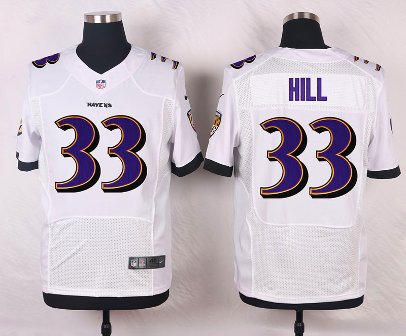 Nike NFL Baltimore Ravens #33 Hill White Elite Jersey