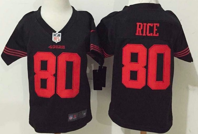 Nike San Francisco 49ers #80 Rice Black Alternate Kids Jerseys 2-5T