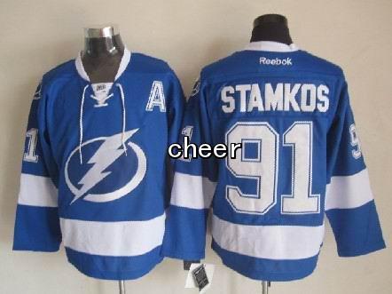 NHL Tampa Bay Lightning #91 Stamkos Blue New Jersey with A Patch