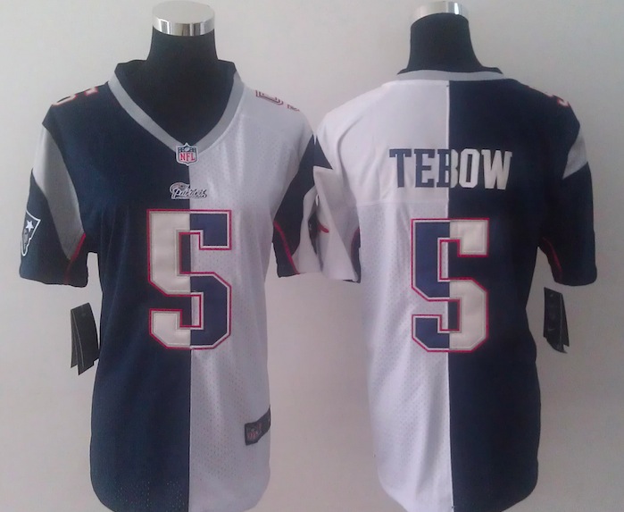 Women Nike New England Patriots #5 Tebow Half and Half Jersey