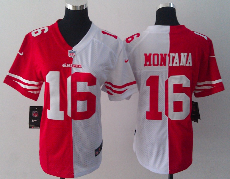 Women Nike San Francisco 49ers #16 Montana Half and Half Jersey