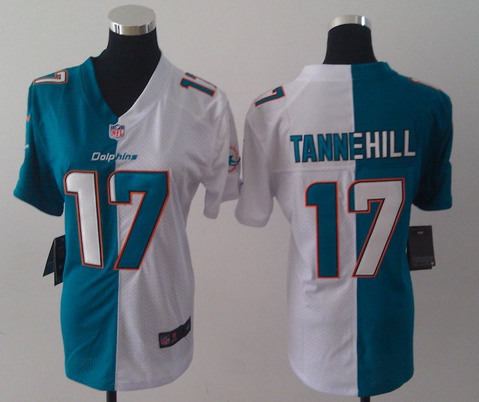 Women Nike Miami Dolphins #17 Tannehill Half and Half Jersey