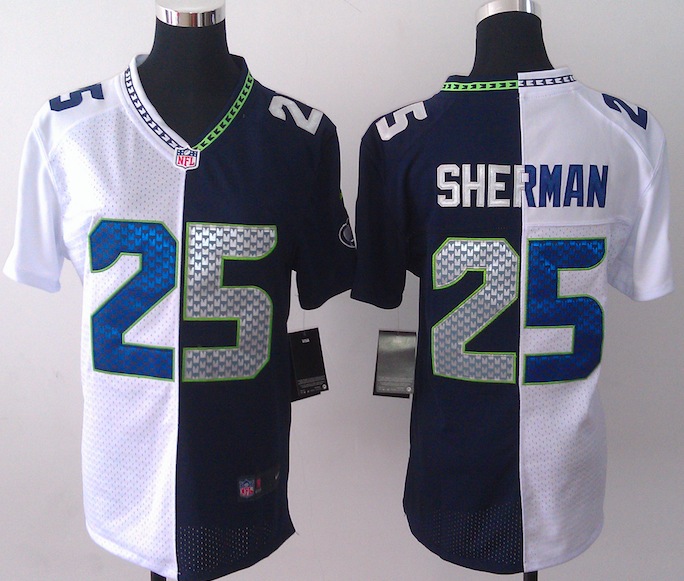 Women Nike Seattle Seahawks #25 Sherman Half and Half Jersey