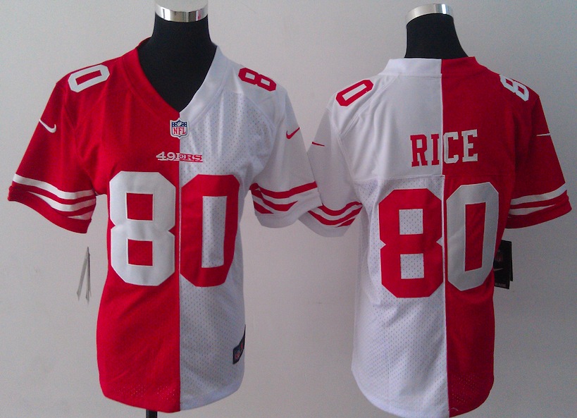 Women Nike San Francisco 49ers #80 Rice Half and Half Jersey