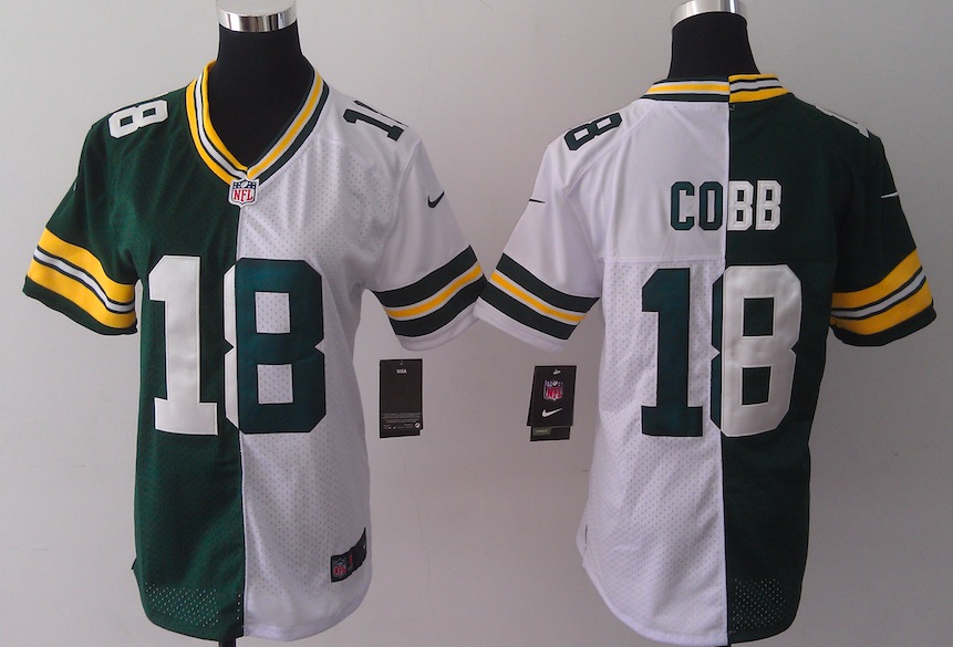 Women Nike Green Bay Packers #18 Cobb Half and Half Jersey