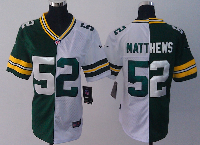 Women Nike Green Bay Packers #52 Matthews Half and Half Jersey