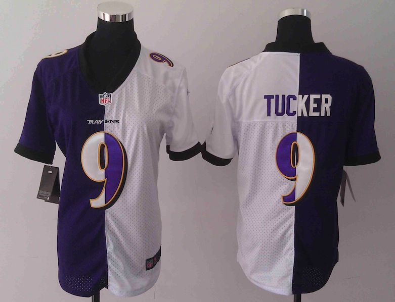 Women Nike Baltimore Ravens #9 Tucker Half and Half Jersey