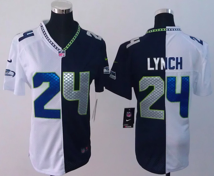 Women Nike Seattle Seahawks #24 Lynch Half and Half Jersey