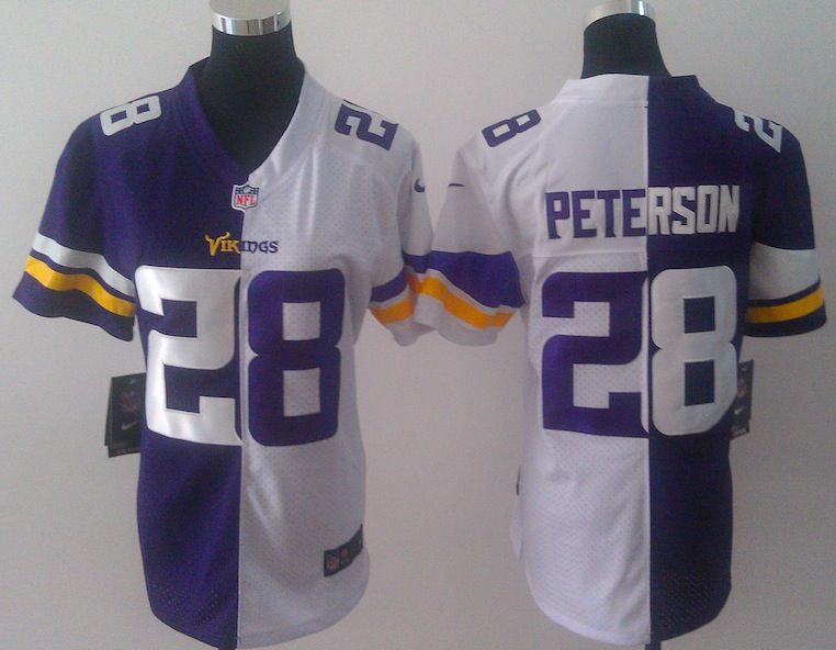 Women Nike Minnesota Vikings #28 Peterson Half and Half Jersey