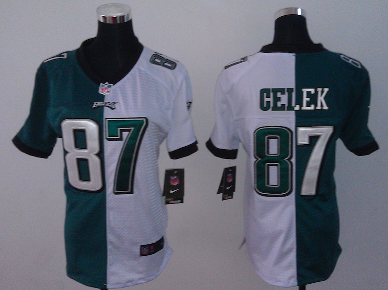 Women Nike Philadelphia Eageles #87 Celek Half and Half Jersey