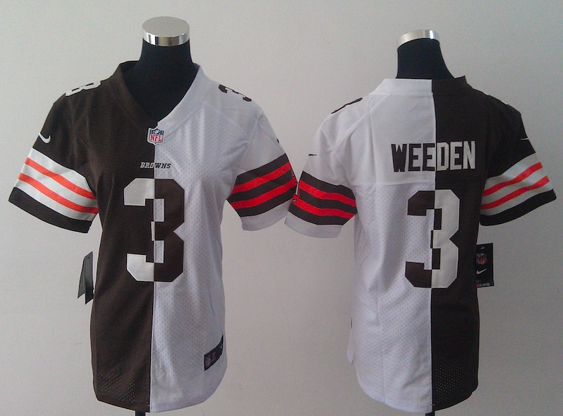 Women Nike Cleveland Browns #3 Weeden Half and Half Jersey