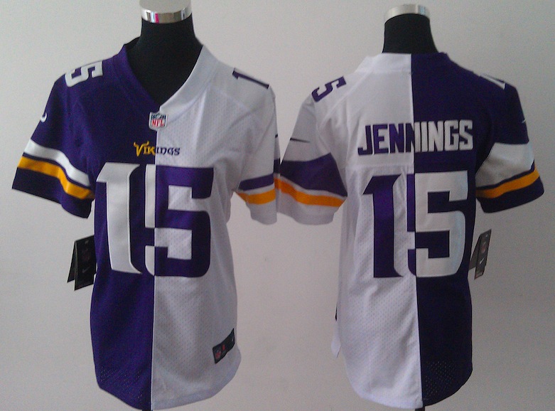 Women Nike Minnesota Vikings #15 Jennings Half and Half Jersey