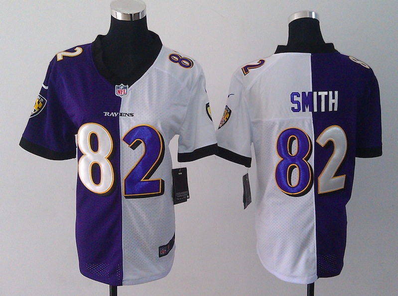 Women Nike Baltimore Ravens #82 Smith Half and Half Jersey