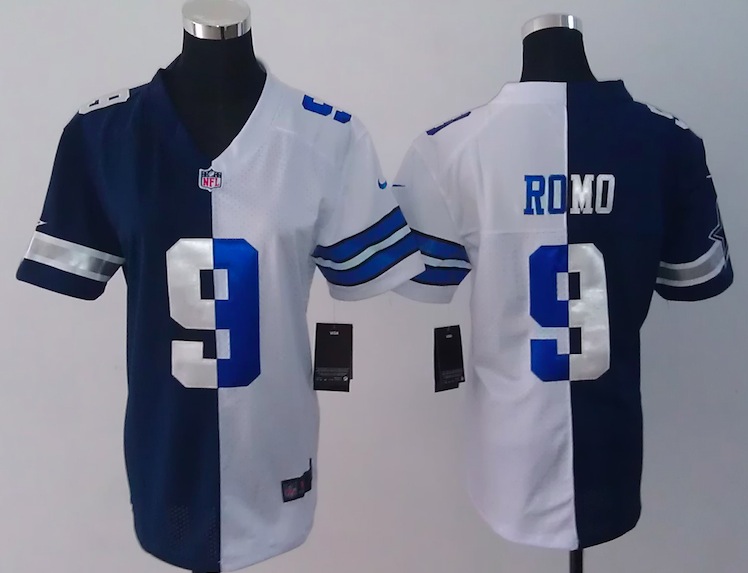 Women Nike Dallas Cowboys #9 Romo Half and Haf Jersey