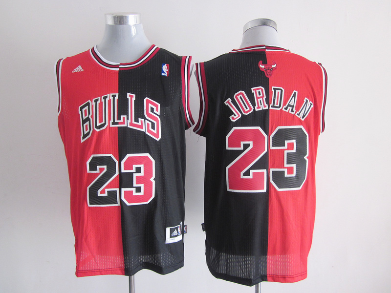 NBA Chicago Bulls #23 Jordan Red Black Half and Half Jersey