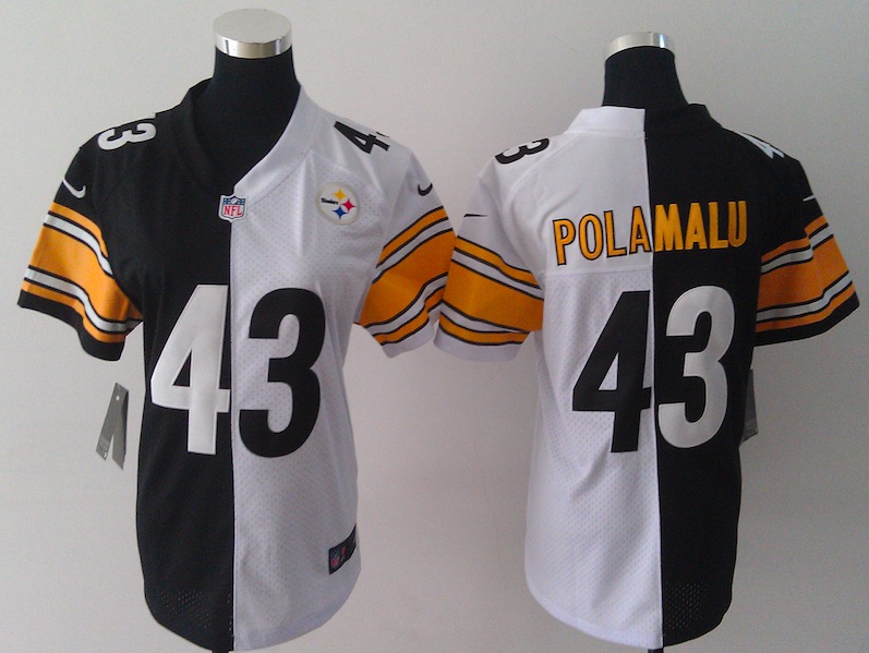 Women Nike Pittsburgh Steelers #43 Polamalu Half and Half Jersey