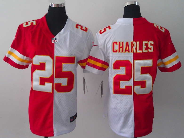 Women Nike Kansas City Chiefs #25 Charles Half and Half Jersey