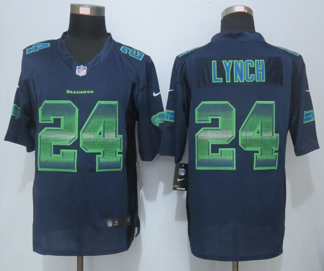 2015 New Nike Seattle Seahawks 24 Lynch Navy Blue Strobe Limited Jersey