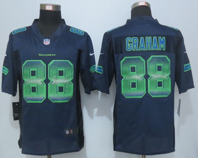 2015 New Nike Seattle Seahawks 88 Graham Navy Blue Strobe Limited Jersey