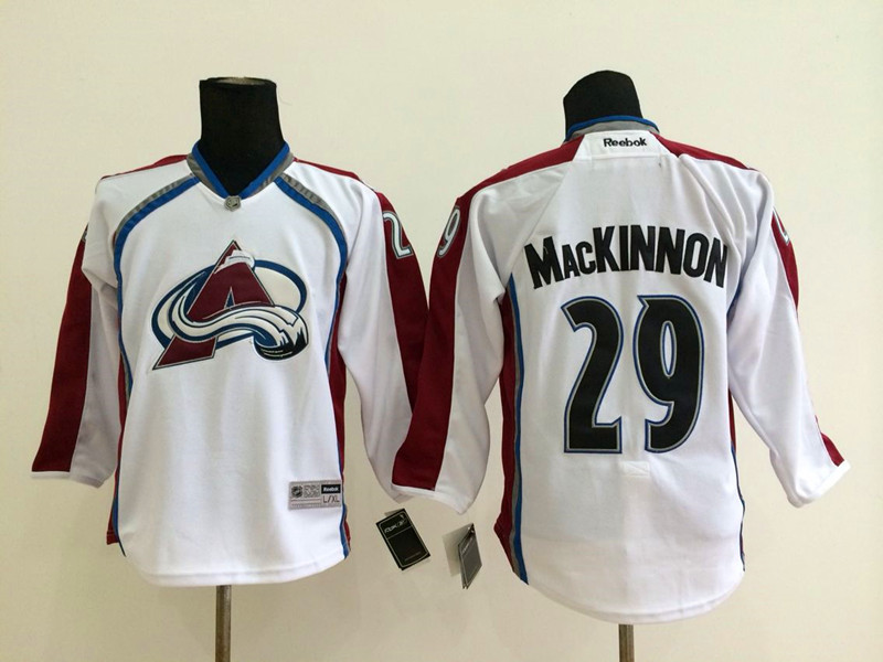 Kids NHL Colorado Avalanche #29 MacKinnon White Jersey