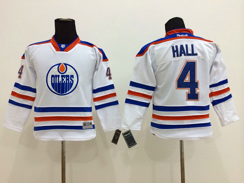 Youth NHL Edmonton Oilers #4 Hall White 2015 Jersey