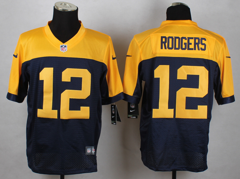 Nike Green Bay Packers #12 Rodgers Yellow Blue Elite Jersey