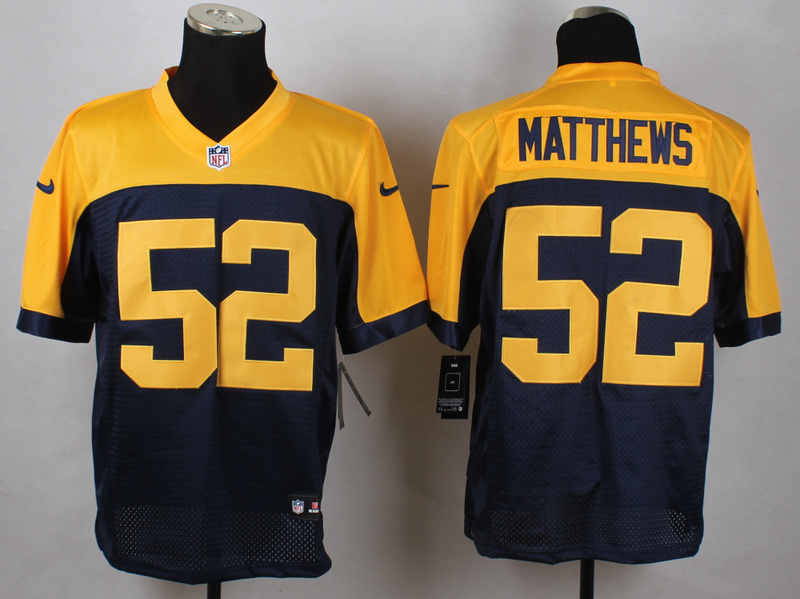 Nike Green Bay Packers #52 Matthews Yellow Blue Elite Jersey