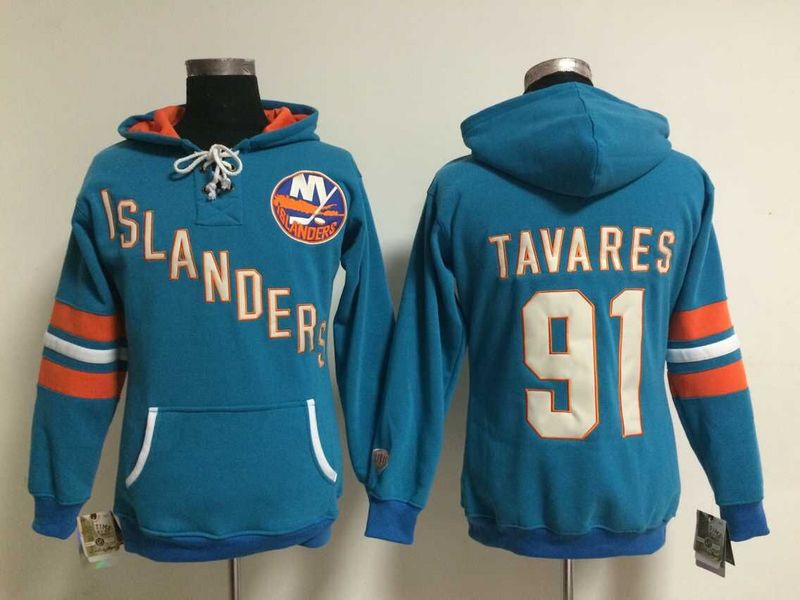 Women NHL New York Islanders #91 Tavares Blue Hoodie