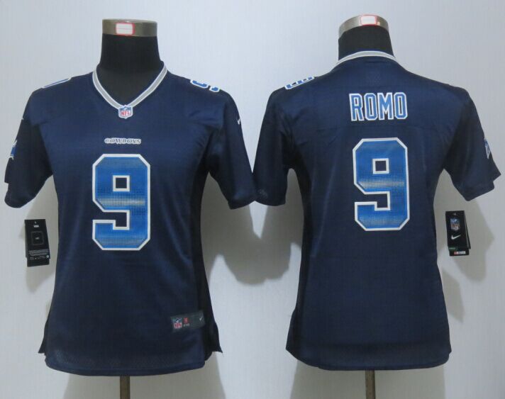 Women  New Nike Dallas Cowboys 9 Romo Navy Blue Strobe Elite Jersey