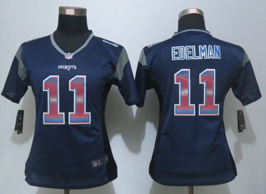 Women New Nike England Patriots 11 Edelman Navy Blue Strobe Elite Jersey