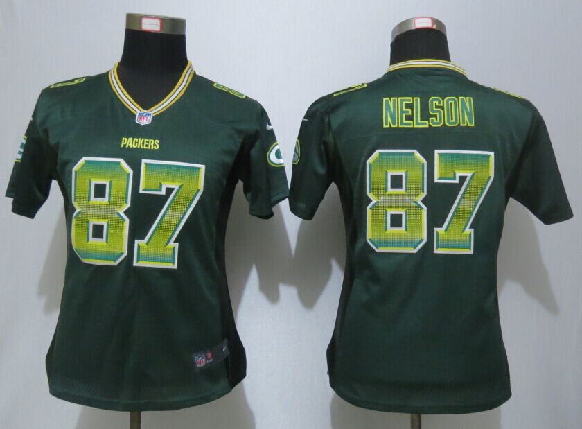 Women New Nike Green Bay Packers 87 Nelson Green Strobe Elite Jersey