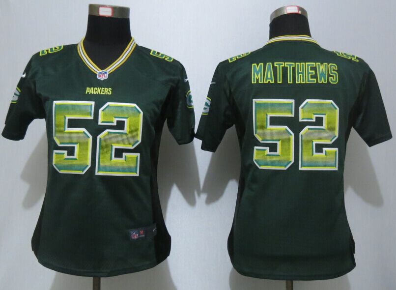 Women New Nike Green Bay Packers 52 Matthews Green Strobe Elite Jersey 