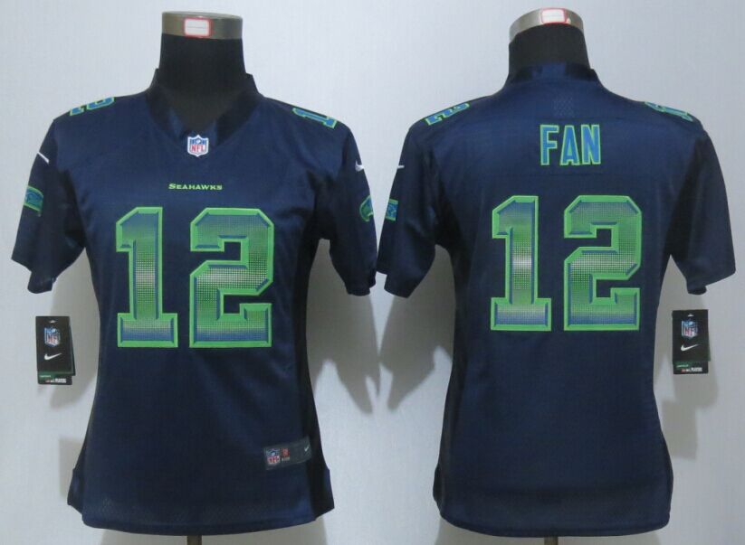 Women New Nike Seattle Seahawks 12 Fan Navy Blue Strobe Elite Jersey