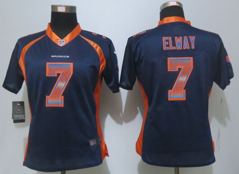 Women New Nike Denver Broncos 7 Elway Navy Blue Strobe Elite Jersey