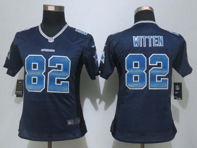 Women New Nike Dallas Cowboys 82 Witten Navy Blue Strobe Elite Jersey