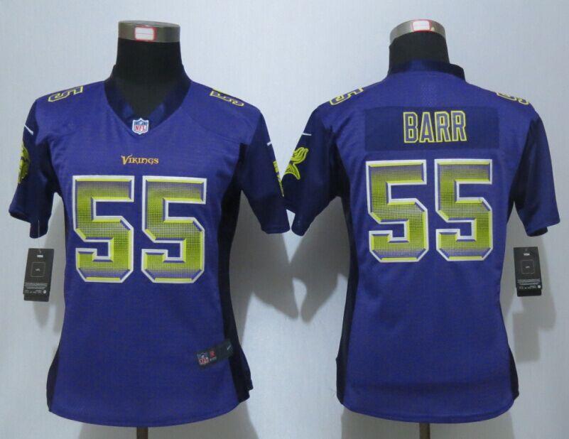 Women New Nike Minnesota Vikings 55 Barr Purple Strobe Elite Jersey 