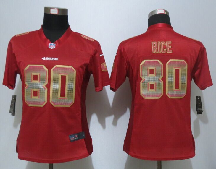 Women New Nike San Francisco 49ers 80 Rice Red Strobe Elite Jersey 