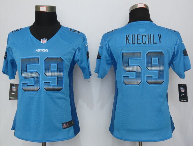 Women Nike  Carolina Panthers 59 Kuechly Blue Strobe Elite Jersey