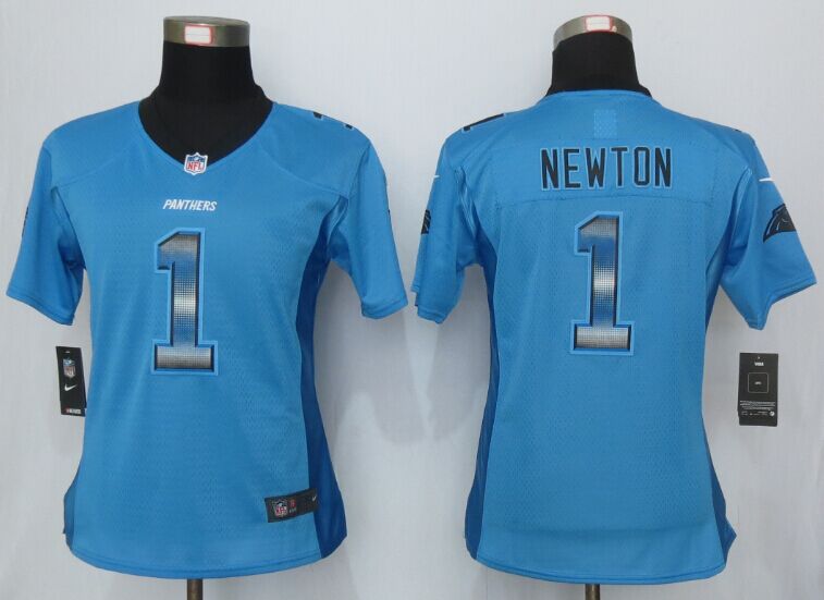 Women Nike  Carolina Panthers 1 Newton Blue Strobe Elite Jersey